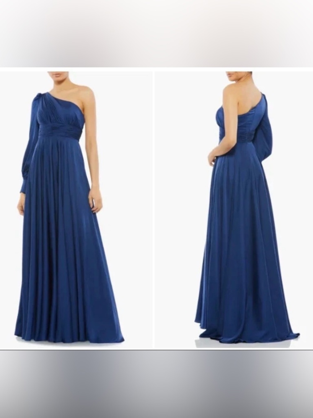 ONE SHOULDER BISHOP SLEEVE FLOWY GOWN SIZE 4COLOR — Royal blue  new Without tag